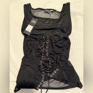 Fashion Nova Black Lace-Up Mesh Top